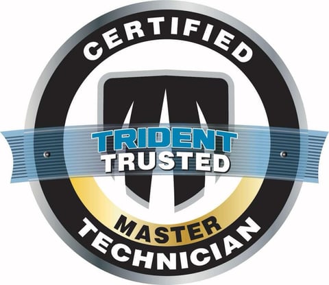 Certified Trident Trusted Master Technician circular badge with shield and blue banner